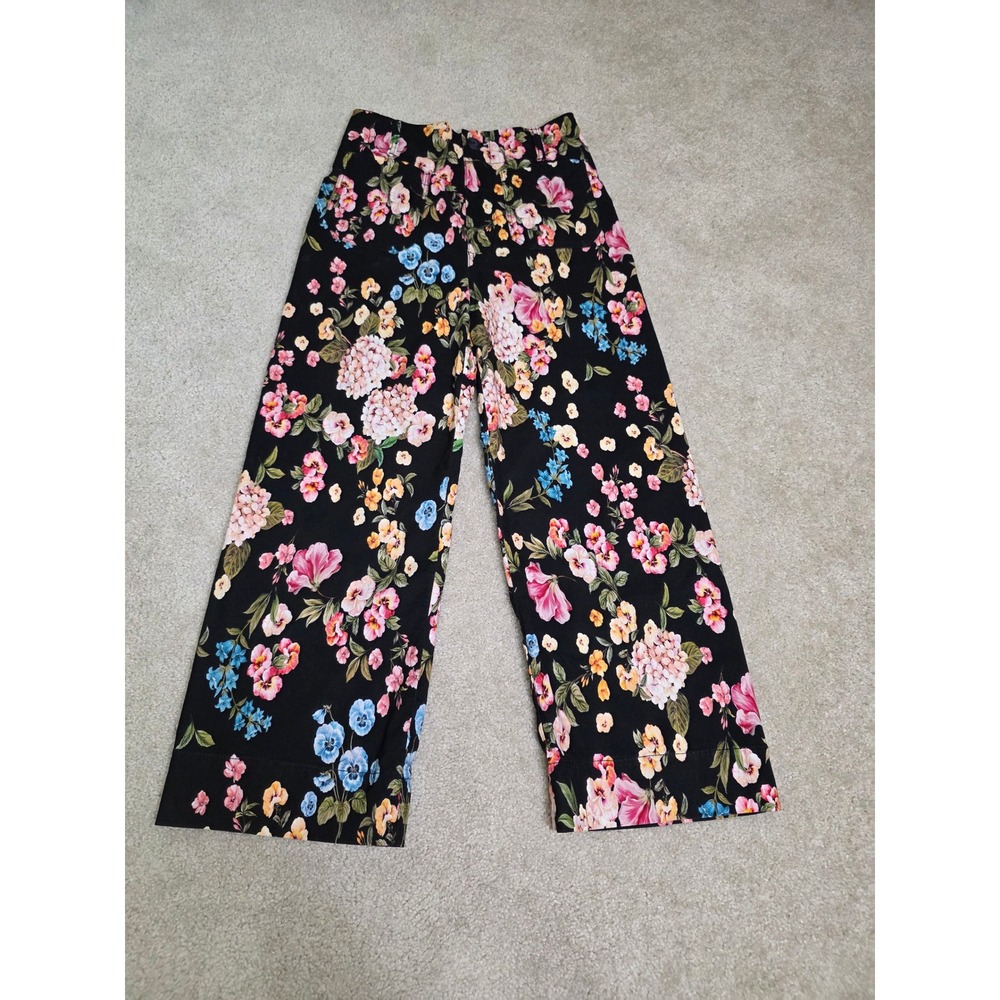 Maeve by Anthropologie The Colette Floral Wide Leg Cropped Pants Black Size 27